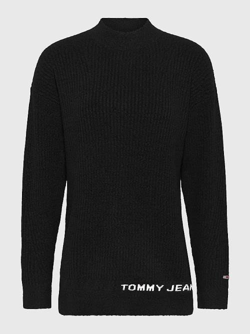 Tommy Hilfiger Rib-Knit Logo Embroidery Jumper Kazak Kadın Siyah | TH260HDT