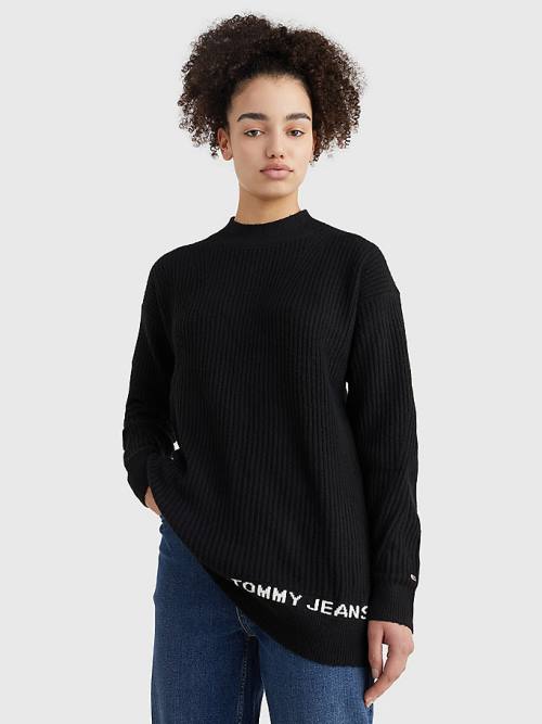 Tommy Hilfiger Rib-Knit Logo Embroidery Jumper Kazak Kadın Siyah | TH260HDT