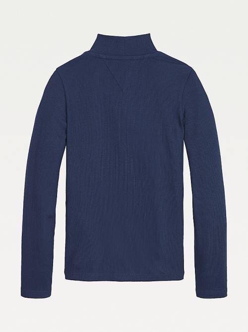 Tommy Hilfiger Rib Knit Mock Neck Jumper Tişört Kiz Çocuk Mavi | TH790FJR