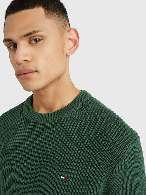 Tommy Hilfiger Ribbed Crew Neck Relaxed Fit Jumper Kazak Erkek Yeşil | TH362TFQ