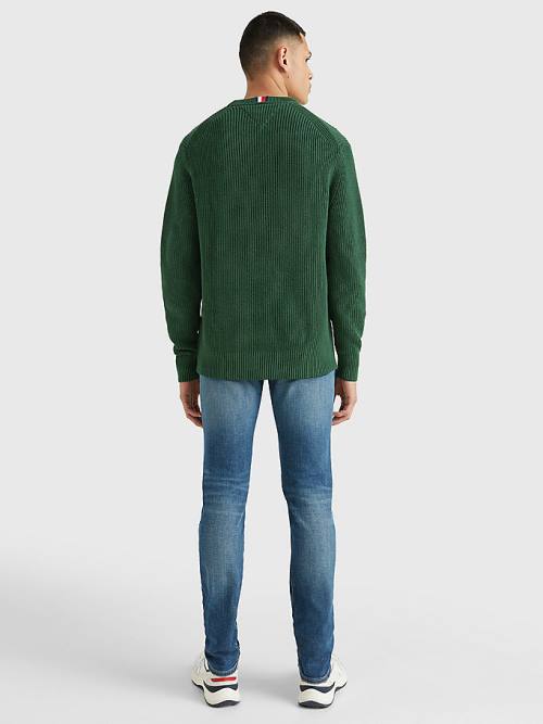 Tommy Hilfiger Ribbed Crew Neck Relaxed Fit Jumper Kazak Erkek Yeşil | TH362TFQ