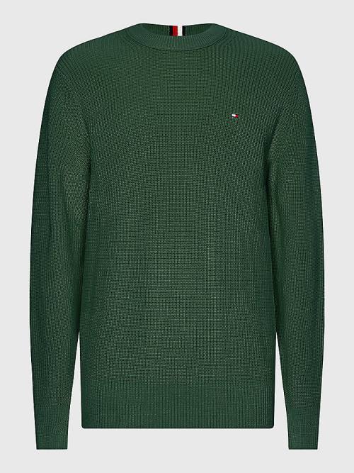 Tommy Hilfiger Ribbed Crew Neck Relaxed Fit Jumper Kazak Erkek Yeşil | TH362TFQ