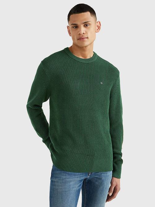 Tommy Hilfiger Ribbed Crew Neck Relaxed Fit Jumper Kazak Erkek Yeşil | TH362TFQ