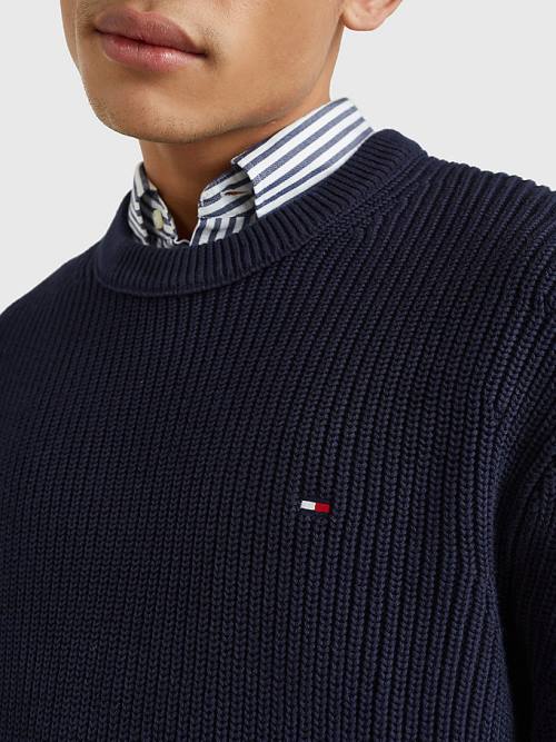 Tommy Hilfiger Ribbed Crew Neck Relaxed Fit Jumper Kazak Erkek Mavi | TH937KNX