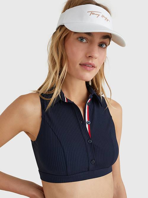 Tommy Hilfiger Ribbed Crop Polo Mayo Kadın Mavi | TH450UBI