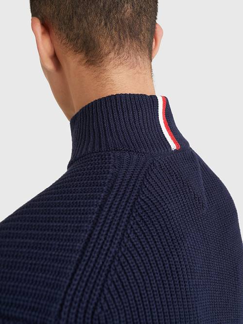 Tommy Hilfiger Ribbed Half-Zip Relaxed Fit Jumper Kazak Erkek Mavi | TH496ODN