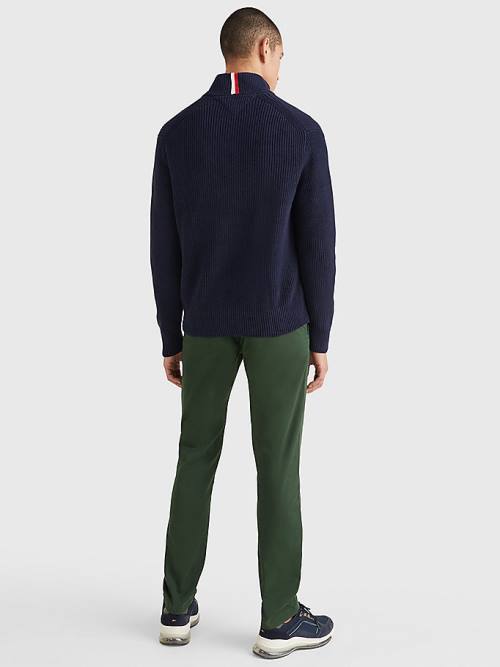 Tommy Hilfiger Ribbed Half-Zip Relaxed Fit Jumper Kazak Erkek Mavi | TH496ODN