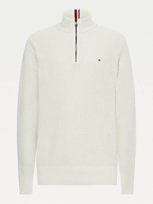 Tommy Hilfiger Ribbed Half-Zip Relaxed Fit Jumper Kazak Erkek Bej Rengi | TH805ZED