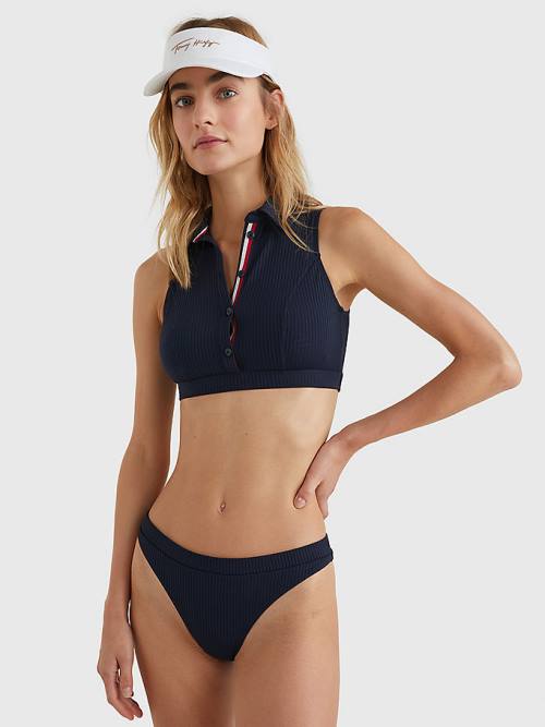 Tommy Hilfiger Ribbed High Leg Bikini Bottoms Mayo Kadın Mavi | TH190BSA