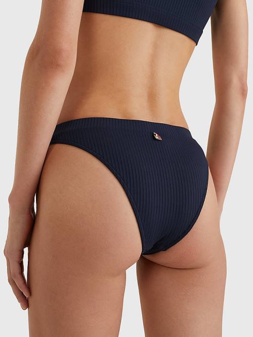 Tommy Hilfiger Ribbed High Leg Bikini Bottoms Mayo Kadın Mavi | TH190BSA