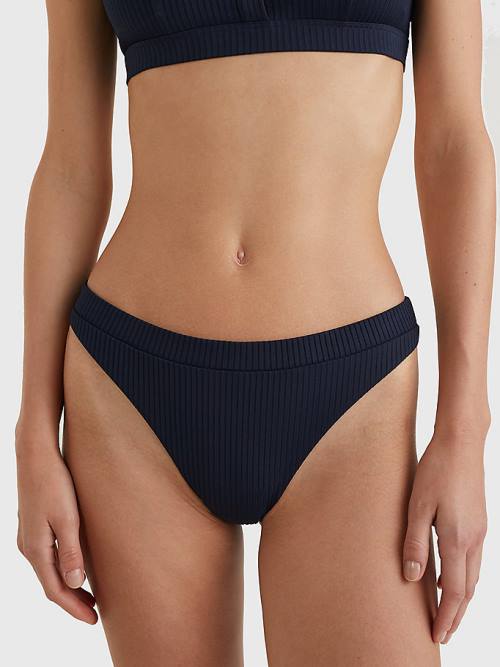 Tommy Hilfiger Ribbed High Leg Bikini Bottoms Mayo Kadın Mavi | TH190BSA