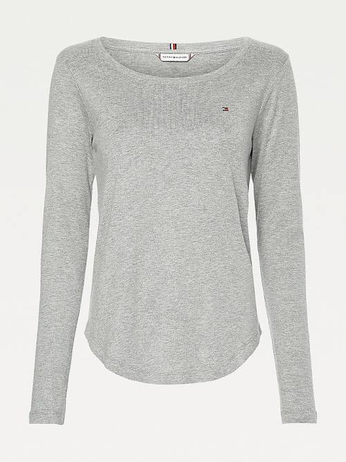 Tommy Hilfiger Ribbed Long Sleeve Slim Fit Tişört Kadın Gri | TH378FIV