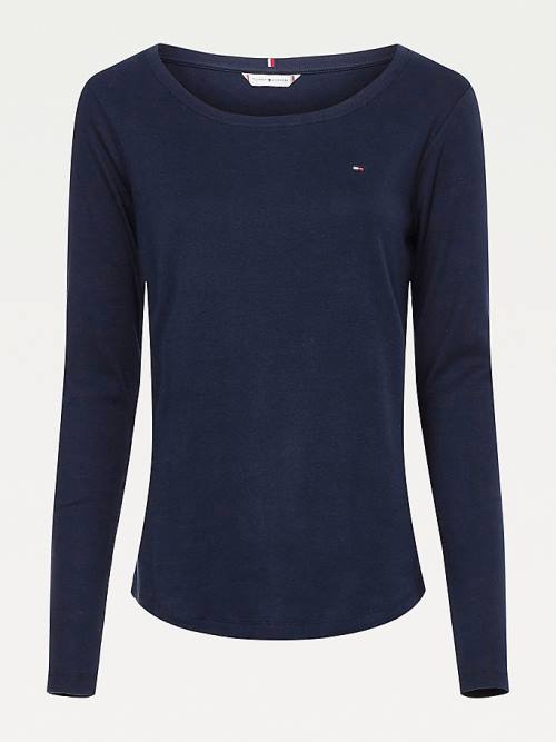 Tommy Hilfiger Ribbed Long Sleeve Slim Fit Tişört Kadın Mavi | TH403BIH