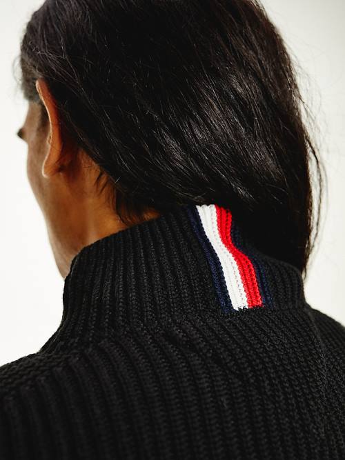 Tommy Hilfiger Ribbed Mock Turtleneck Relaxed Fit Jumper Kazak Erkek Siyah | TH913RBC