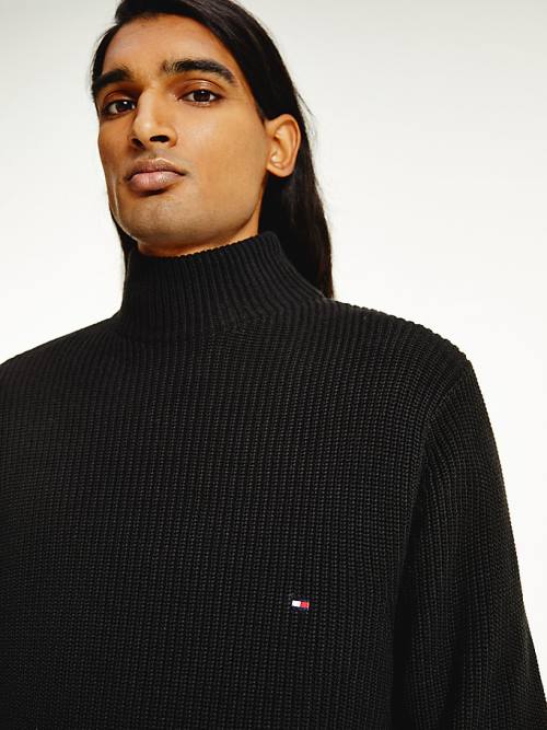 Tommy Hilfiger Ribbed Mock Turtleneck Relaxed Fit Jumper Kazak Erkek Siyah | TH913RBC