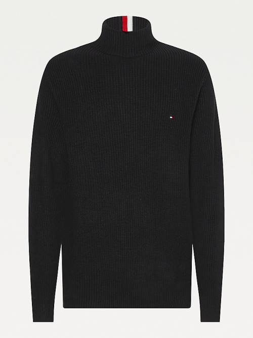 Tommy Hilfiger Ribbed Mock Turtleneck Relaxed Fit Jumper Kazak Erkek Siyah | TH913RBC