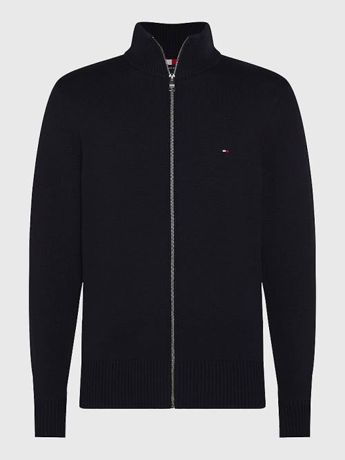 Tommy Hilfiger Ribbed Texture Zip-Thru Cardigan Kazak Erkek Mavi | TH726NAU