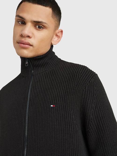 Tommy Hilfiger Ribbed Zip-Thru Relaxed Fit Jumper Kazak Erkek Siyah | TH637IPS