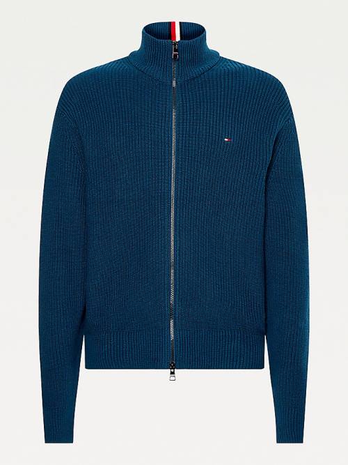 Tommy Hilfiger Ribbed Zip-Thru Relaxed Fit Jumper Kazak Erkek Mavi | TH850MOX