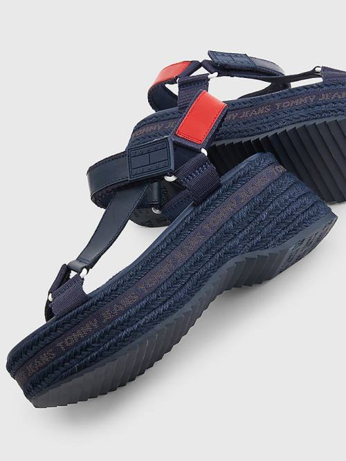 Tommy Hilfiger Rope Wedge Heel Deri Sandalet Kadın Mavi | TH143YAV