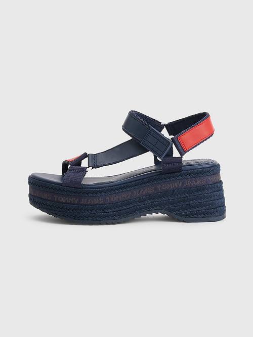 Tommy Hilfiger Rope Wedge Heel Deri Sandalet Kadın Mavi | TH143YAV