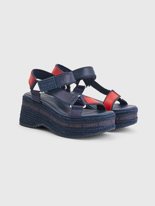 Tommy Hilfiger Rope Wedge Heel Deri Sandalet Kadın Mavi | TH143YAV