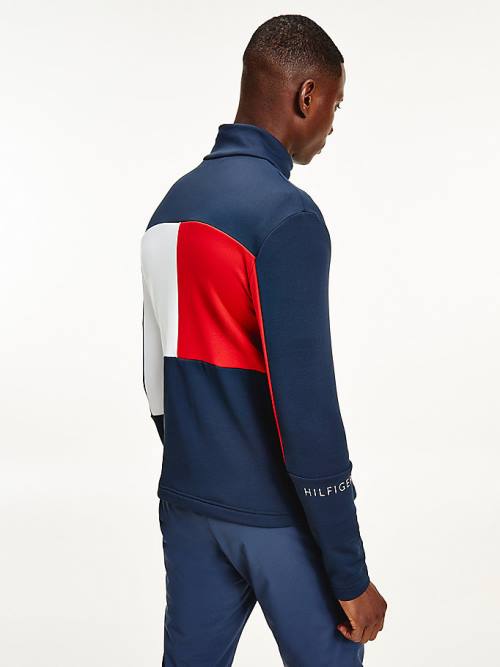 Tommy Hilfiger Rossignol Colour-Blocked Zip-Thru Base Layer Sweatshirt Erkek Mavi | TH420FDJ