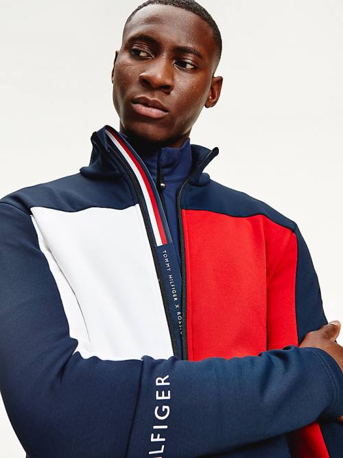 Tommy Hilfiger Rossignol Colour-Blocked Zip-Thru Base Layer Sweatshirt Erkek Mavi | TH420FDJ