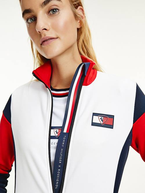 Tommy Hilfiger Rossignol Colour-Blocked Zip-Thru Ski Cardigan Sweatshirt Kadın Beyaz | TH901CLH