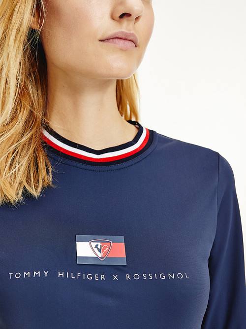 Tommy Hilfiger Rossignol Contrast Collar Base Layer Tişört Kadın Mavi | TH536YXB