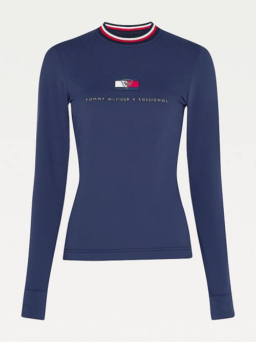 Tommy Hilfiger Rossignol Contrast Collar Base Layer Tişört Kadın Mavi | TH536YXB