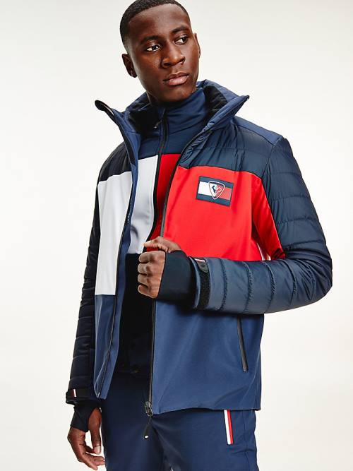 Tommy Hilfiger Rossignol Logo Colour-Blocked Stretch Ski Ceket Erkek Mavi | TH807YDP