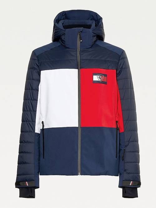 Tommy Hilfiger Rossignol Logo Colour-Blocked Stretch Ski Ceket Erkek Mavi | TH807YDP