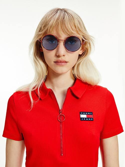 Tommy Hilfiger Round Frame Güneş Gözlüğü Kadın Kırmızı | TH029TZS