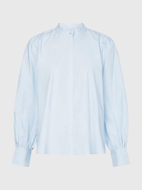 Tommy Hilfiger Ruffled Mandarin Collar Relaxed Fit Bluz Kadın Mavi | TH859BGV