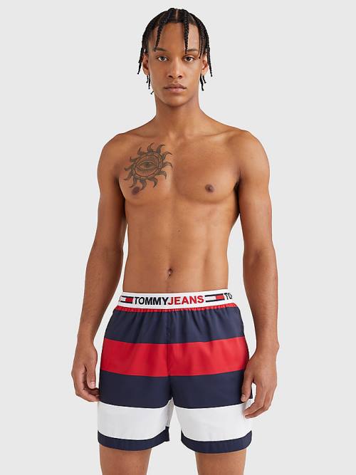 Tommy Hilfiger Rugby Stripe Mid Cut Cut Cut Length Shorts Mayo Erkek Kırmızı | TH610RJV