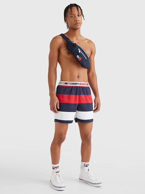 Tommy Hilfiger Rugby Stripe Mid Cut Cut Cut Length Shorts Mayo Erkek Kırmızı | TH610RJV