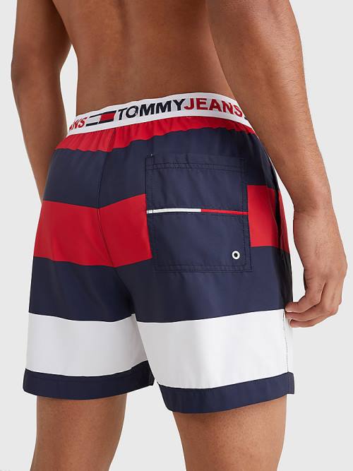 Tommy Hilfiger Rugby Stripe Mid Cut Cut Cut Length Shorts Mayo Erkek Kırmızı | TH610RJV