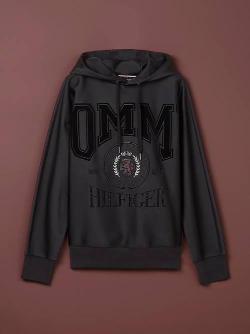 Tommy Hilfiger Satin Gem Crest Kapüşonlu Sweatshirt Erkek Siyah | TH583SHB