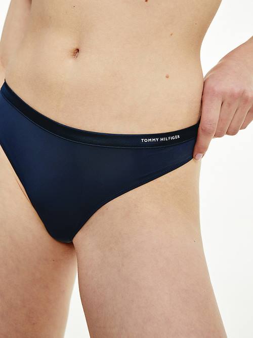 Tommy Hilfiger Satin Trim Microfibre Tanga İç Giyim Kadın Mavi | TH549VUY