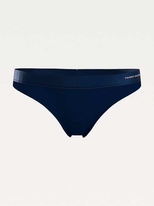 Tommy Hilfiger Satin Trim Microfibre Tanga İç Giyim Kadın Mavi | TH549VUY