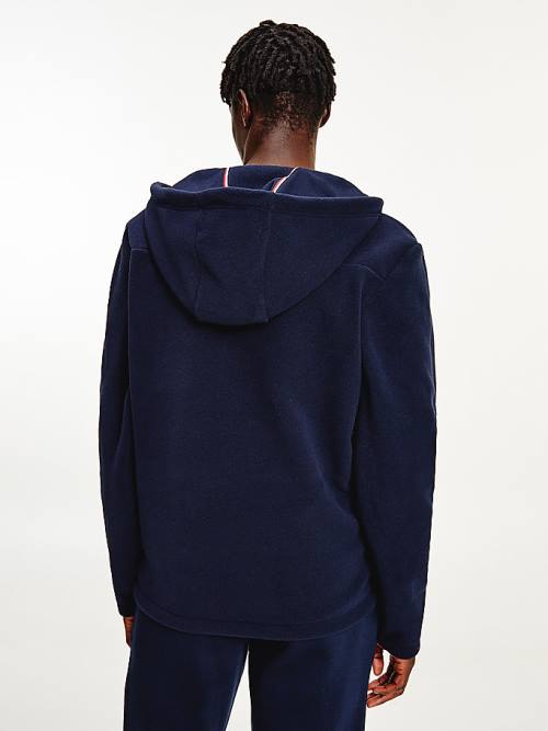 Tommy Hilfiger Script Logo Recycled Fleece Popover Anorak Kapüşonlu Sweatshirt Erkek Mavi | TH086NAF