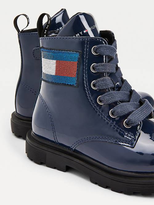 Tommy Hilfiger Sequin Flag Rugan Dantel-Up Bot Kiz Çocuk Mavi | TH649FMN