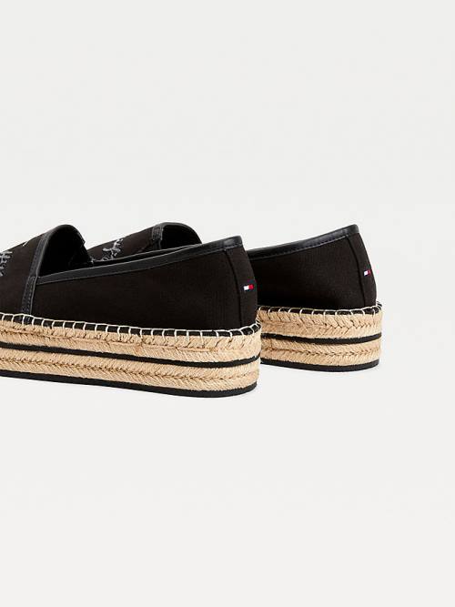 Tommy Hilfiger Sequin Signature Flatform Espadrilles Loafer Ayakkabı Kadın Siyah | TH427ILX