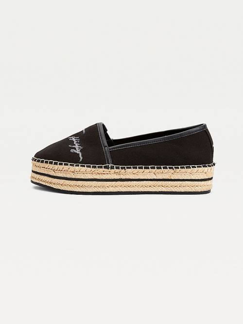 Tommy Hilfiger Sequin Signature Flatform Espadrilles Loafer Ayakkabı Kadın Siyah | TH427ILX