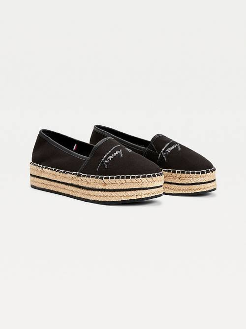 Tommy Hilfiger Sequin Signature Flatform Espadrilles Loafer Ayakkabı Kadın Siyah | TH427ILX