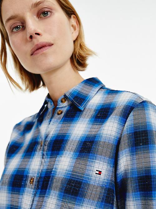 Tommy Hilfiger Shadow Check Relaxed Fit Gömlek Kadın Mavi | TH268KGY