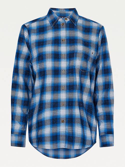 Tommy Hilfiger Shadow Check Relaxed Fit Gömlek Kadın Mavi | TH268KGY