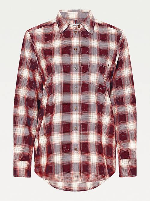 Tommy Hilfiger Shadow Check Relaxed Fit Gömlek Kadın Kırmızı | TH597LWF