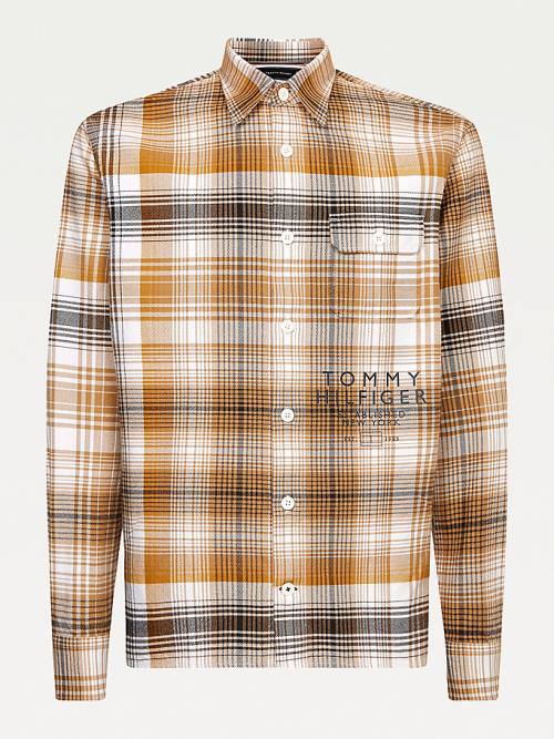 Tommy Hilfiger Shadow Check Relaxed Fit Overshirt Gömlek Erkek Kahverengi | TH970ZXA